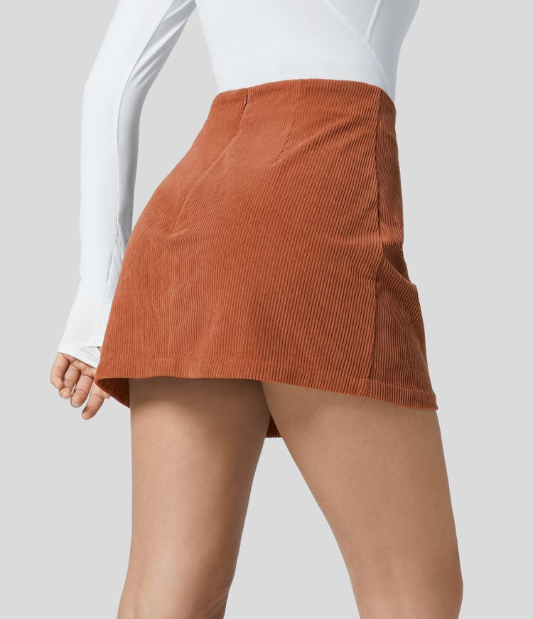 Performance-Minikjol – Corduroy med dolda shorts och blixtlås