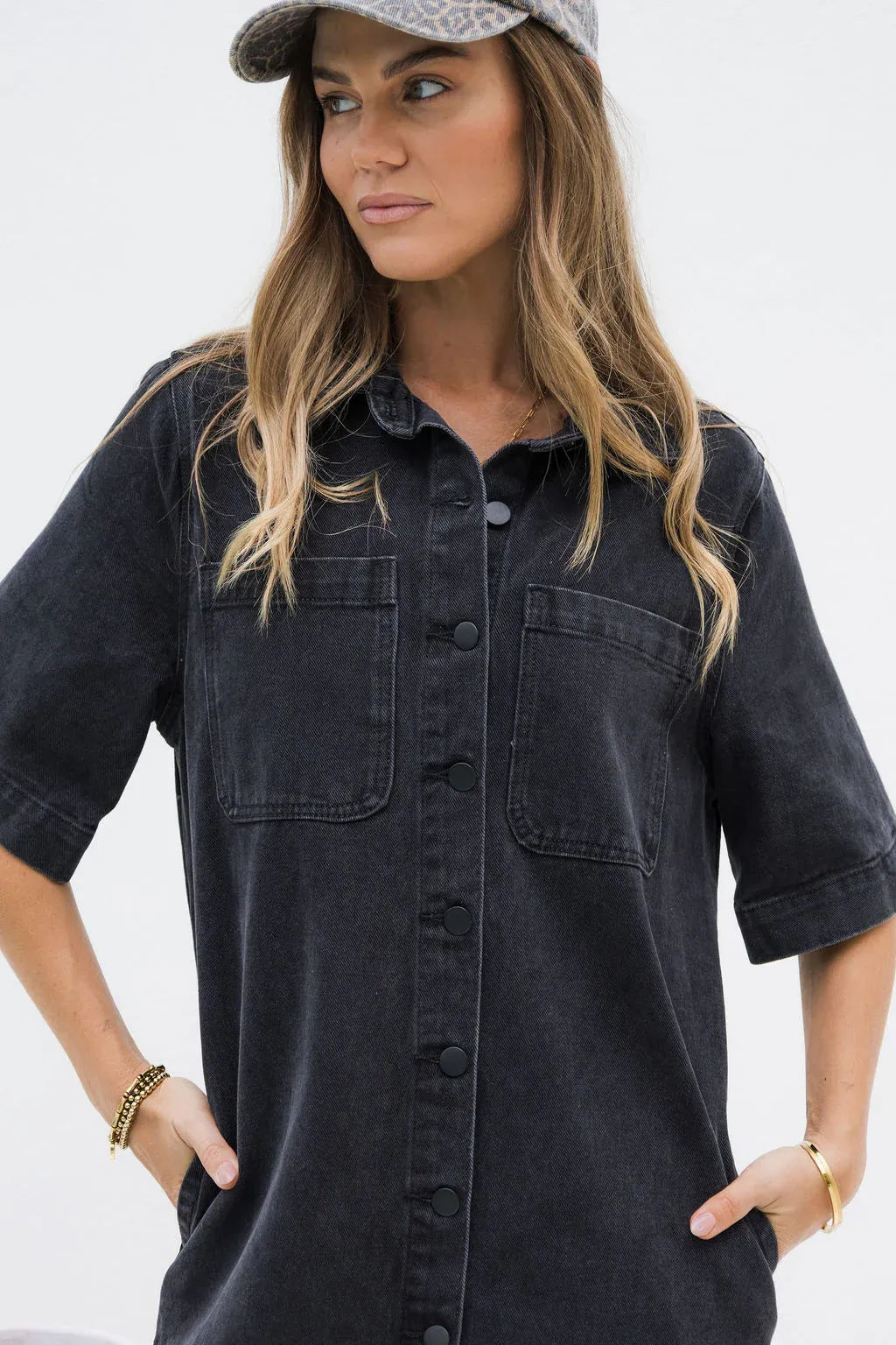 Tallow Relaxed-Fit Denim Mini Dress - Black