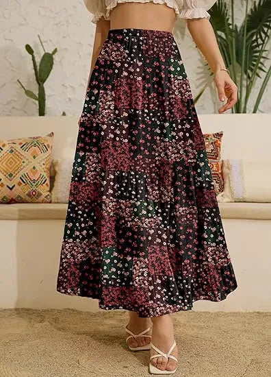 High Waist Flared Maxi Skirt