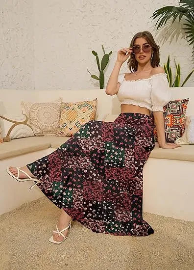 High Waist Flared Maxi Skirt
