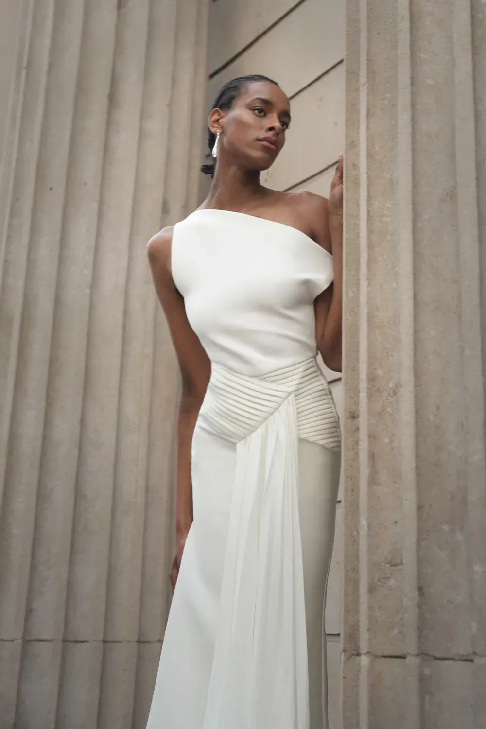 Shoulder Sleeveless Folds Midi Dress