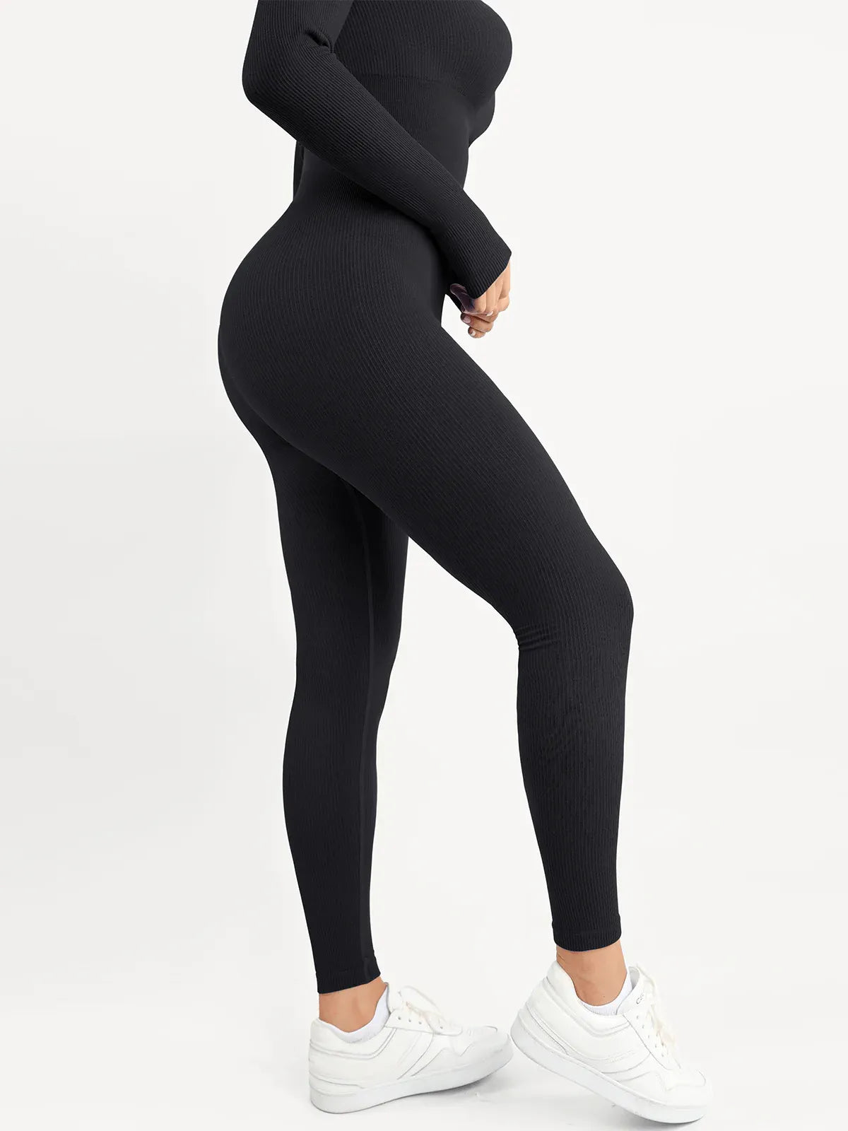 Shapewear Seamless Thumb Hole Long Sleeve Jumpsuit