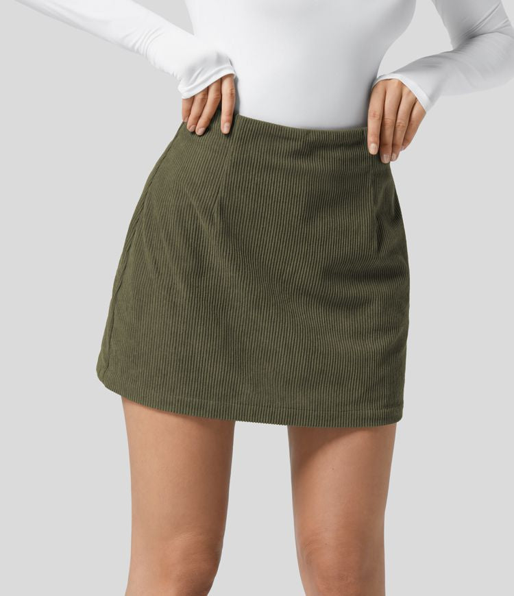 Performance-Minikjol – Corduroy med dolda shorts och blixtlås
