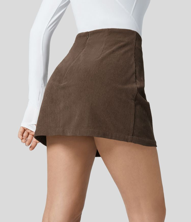 Performance-Minikjol – Corduroy med dolda shorts och blixtlås