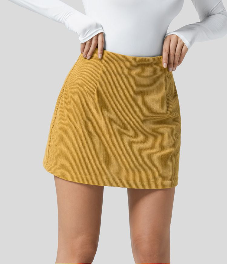 Performance-Minikjol – Corduroy med dolda shorts och blixtlås
