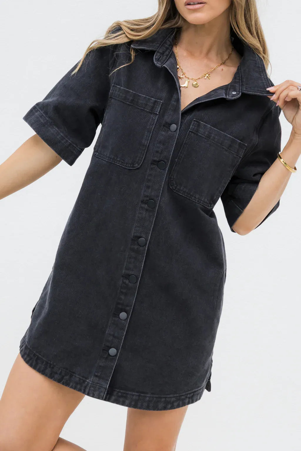 Tallow Relaxed-Fit Denim Mini Dress - Black
