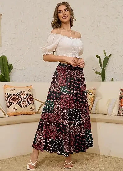 High Waist Flared Maxi Skirt